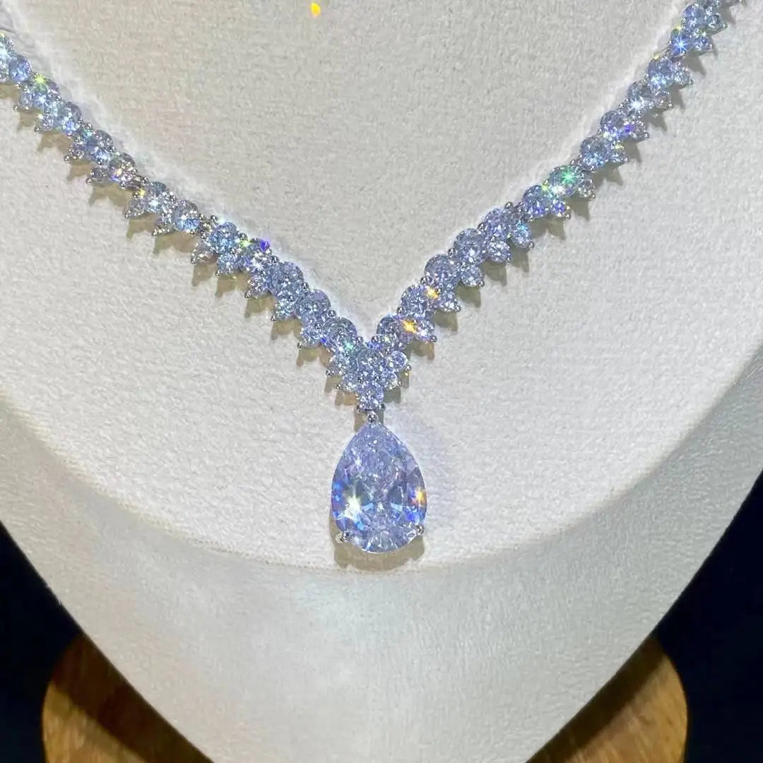 ASNORA Classic Water Drop Pendant Crystal Necklace For Women, Cubic Zirconia Bridal Wedding 2 Piece Jewelry Set X0178