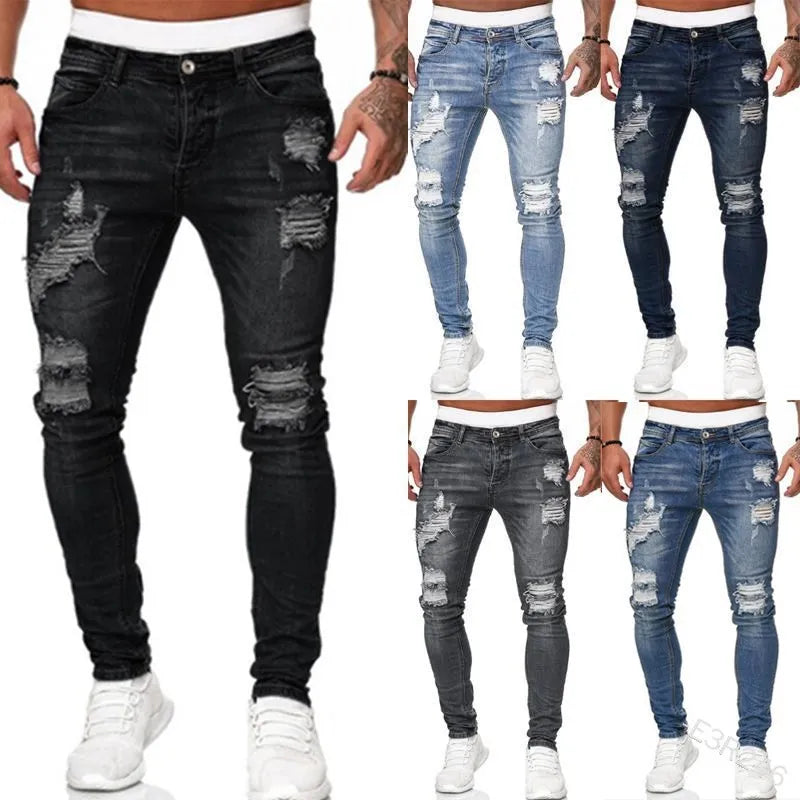 Size 42 and 5XL  Extra-large men's ripped jeans, stretch casual stretch tight jeans, men's  jeans