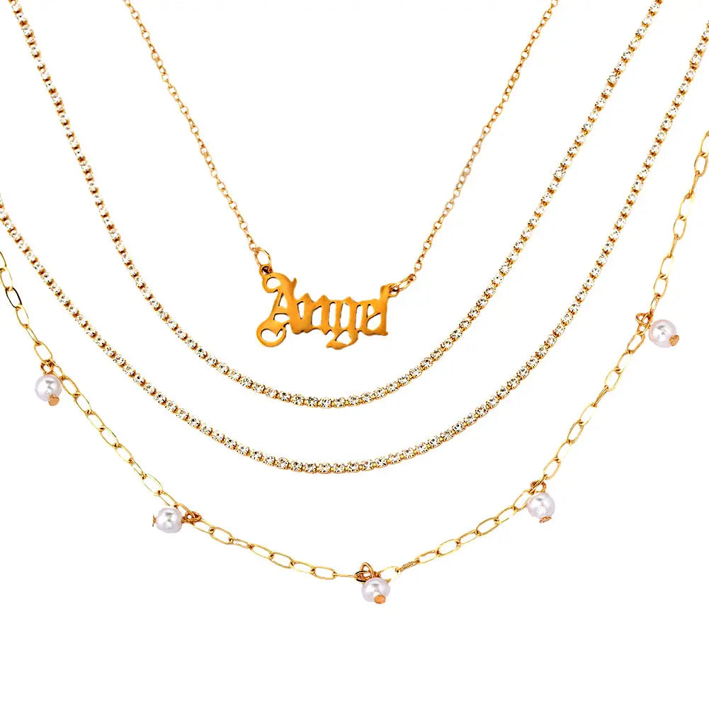 New Multi Layer Butterfly Dragon Charms Crystal Necklaces For Women Punk Golden Angel Letter Clavicle Chain Hiphop Gifts Jewelry