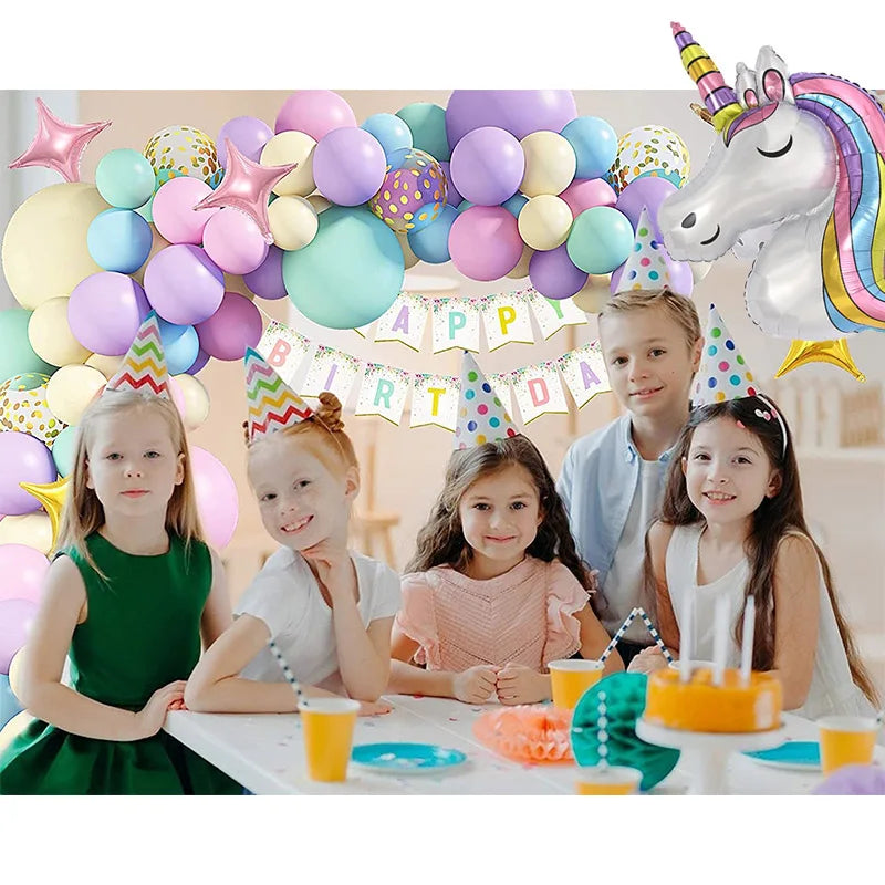 147Pcs Unicorn Birthday Balloons Arch Garland Kit Happy Birthday Banner for Girls Unicorn Birthday Party Decorations Baby Shower