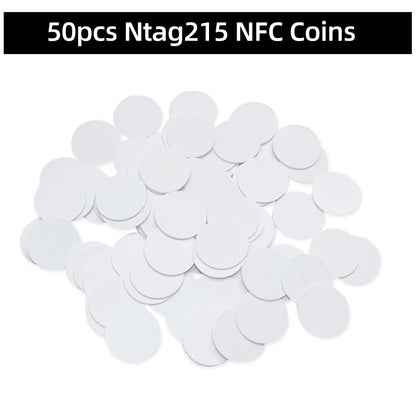 5YOA 50/30pcs NFC Coin Ntag215 TAG Key 13.56MHz 215 Card Universal Label RFID Ultralight Tags Labels 25 mm diameter Round Box
