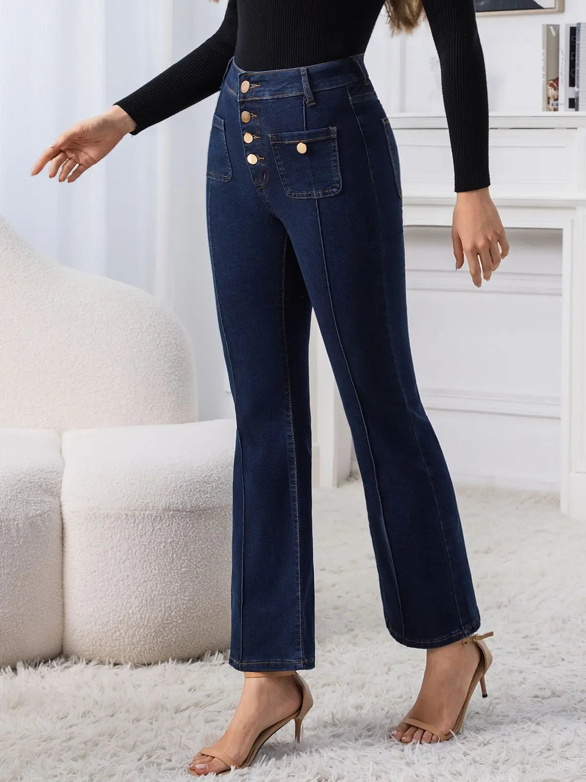 2026 Spring New Zipper Fly Anti-Wrinkle Streetwear Beaded Regular Fit High-Waist Jeans Women Full Length Polyester for Wash