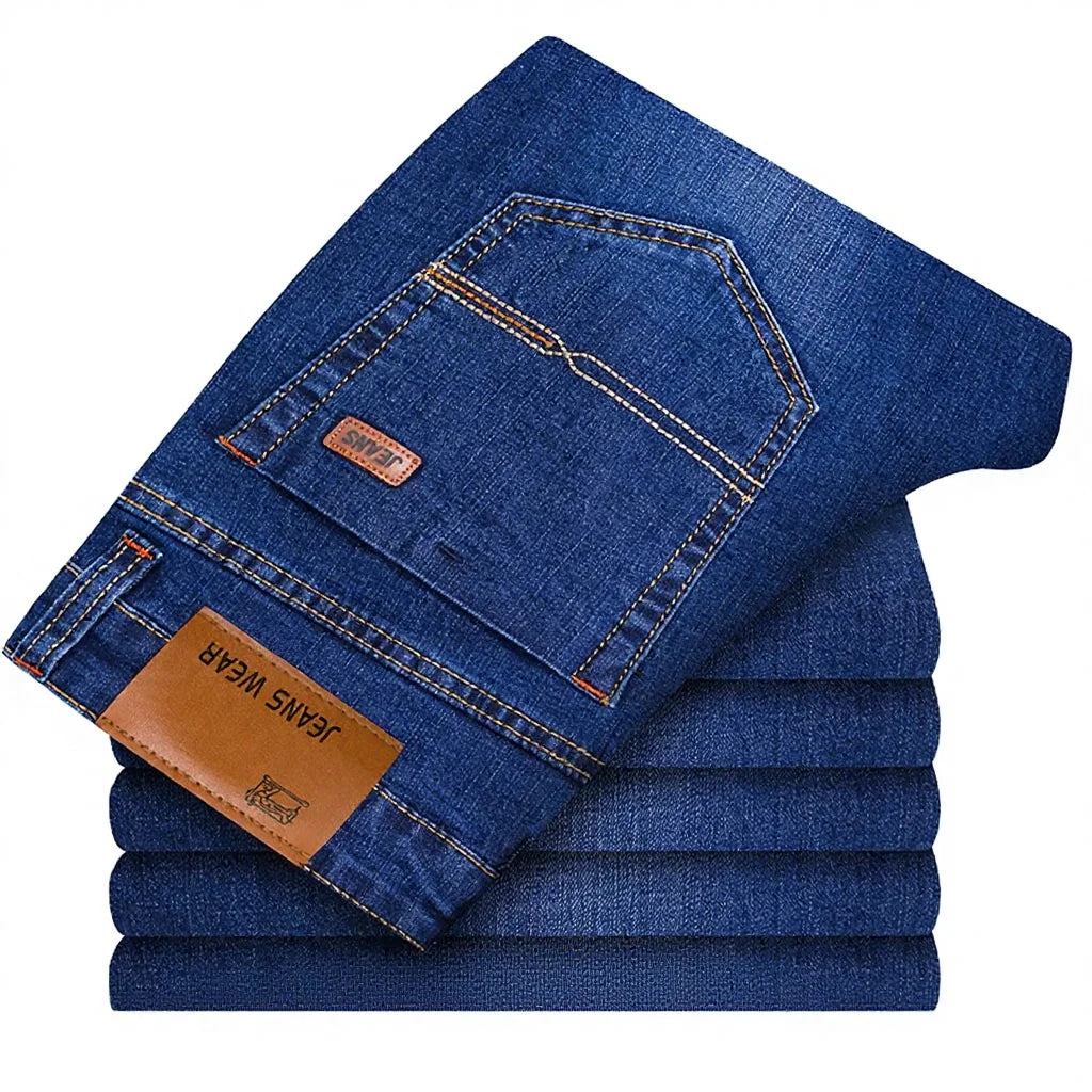 Men's Smart Casual Plus Size Solid Knitted Softener Mid Waist Breathable Windproof Eco-Friendly Washed Quick Dry Jeans