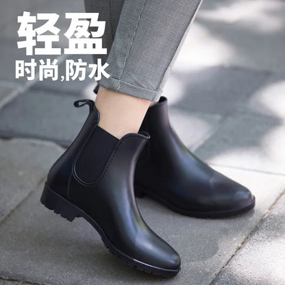 Chelsea Rain Boots for Women PVC Ankle Rain Shoes Waterproof Solid Women's Boot Elastic Band Rainy Shoes Woman Fishing Shoes