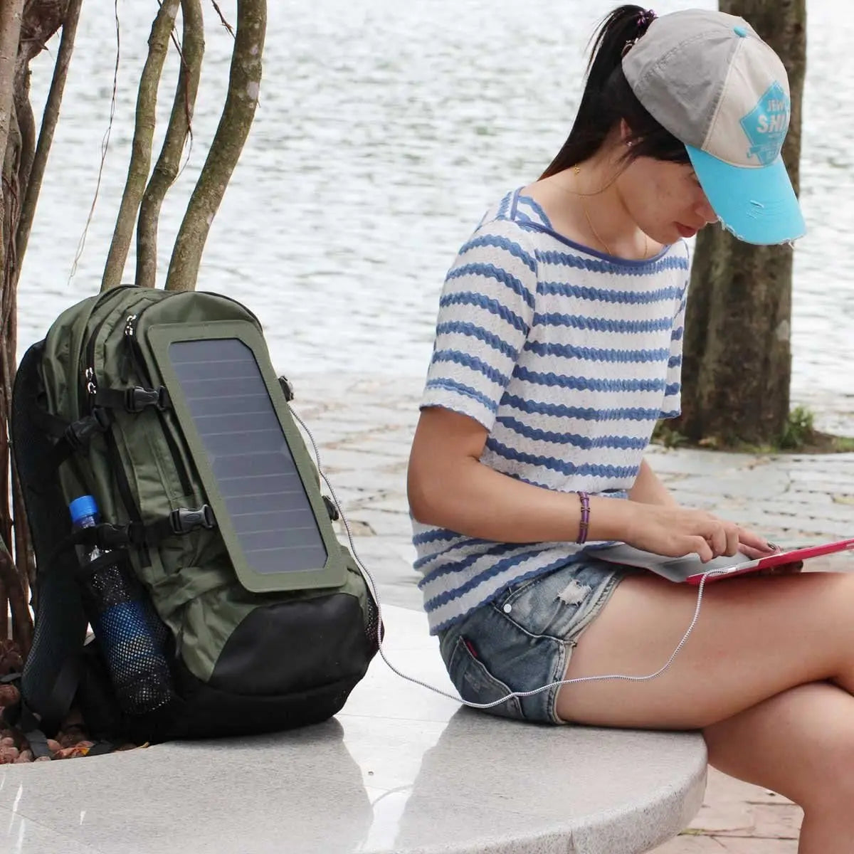 Travel Hiking Backpack 6.5w 6v Solar powered Panel Backpack Multipockets Laptop Bag Unisex Shoulder Bags Business Sport Rucksack