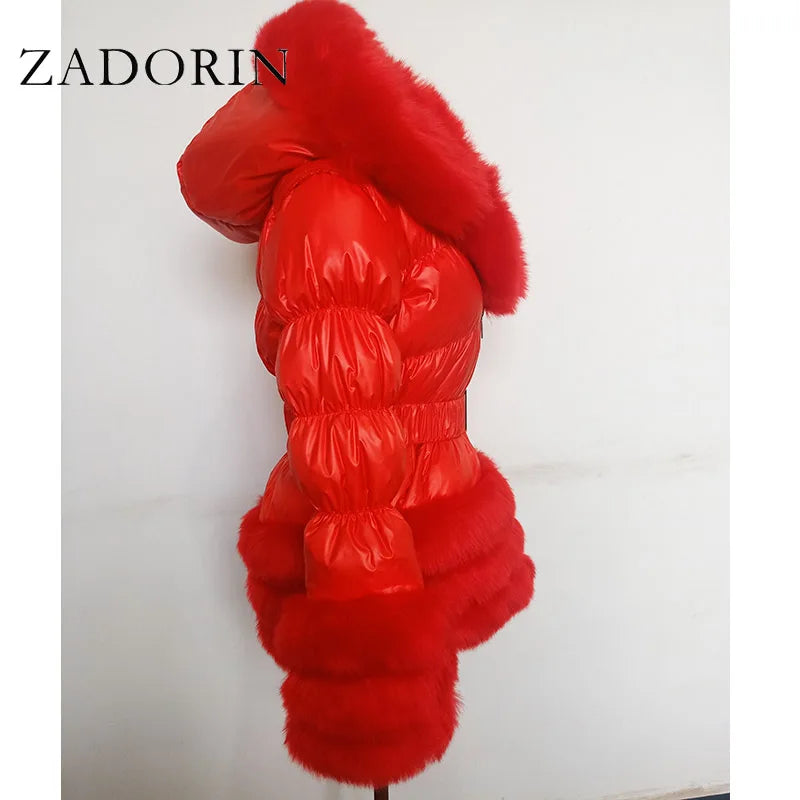 ZADORIN Winter Coat Women New Fashion Faux Fur Coat Detachable Sleeves Hood Duck Down Coats Hooded Black Puffer Jacket Outwear