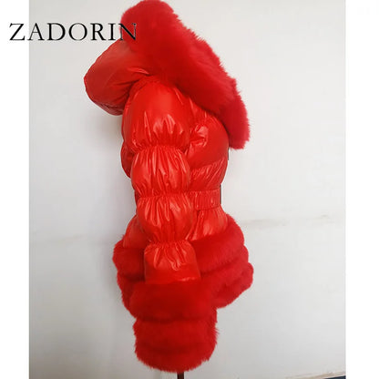 ZADORIN Winter Coat Women New Fashion Faux Fur Coat Detachable Sleeves Hood Duck Down Coats Hooded Black Puffer Jacket Outwear