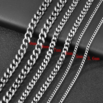 Men's Cuban Link Chain Size 3.6/5/6/7/8/9mm Men's Punk Necklace Stainless Steel Male Fashion Jewelry Gifts for Men