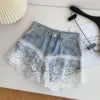 Spring Lace Short Jeans Women Print High Waist Denim Pants Girls Outdoor Pants Wholesale