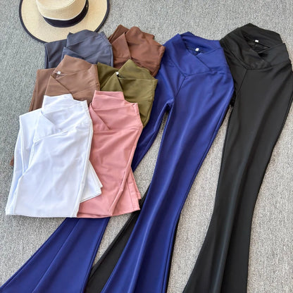 Sexy Stretch Yoga Pants Summer New Style Mature and Stylish High Waisted Slim Fit Versatile and Slightly Flared Pants