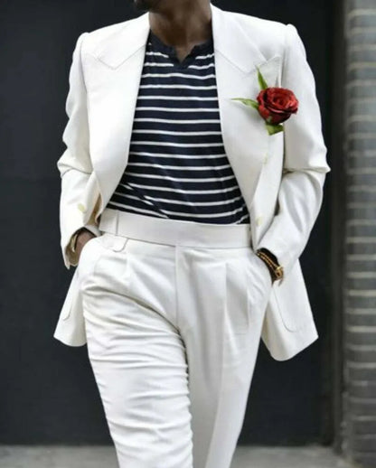 Costume Homme 2 Pieces Men Suit White Color Beach Wedding Formal Suits Peak Lapel Jacket Pants Causal  Prom Customized