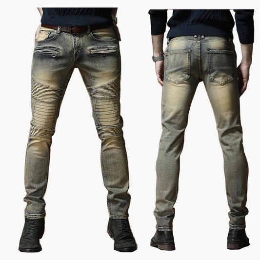 Top Fashion Slim Fit Men's Distressed Denim Bikers Jeans Pants Mid-Waist Pencil Style with Fast Delivery