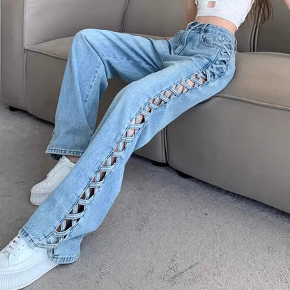 Hot Sale Plus Size Casual Flare Pants Mid Waist Distressed Bell Bottom Denim Jeans Breathable and Washed Techniques