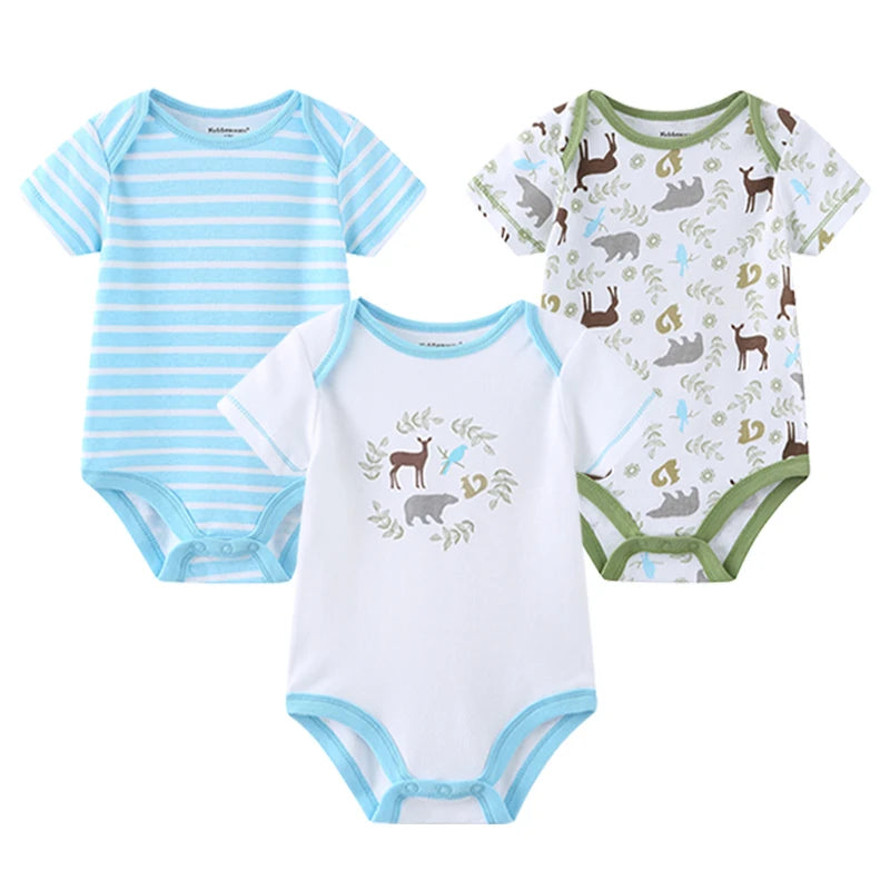 Baby Boy Jumpsuits 3 Pieces Newborn Clothes Set Toddler Girl Bodysuit Kiddiezoom Clothing 100%Cotton Soft Infant Rompers 0-12M