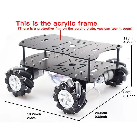 15KG Load 4WD 80mm Mecanum Wheel RC Robot Car Chassis with DC 12V Encoder Motor for Arduino Raspberry Pi DIY Project