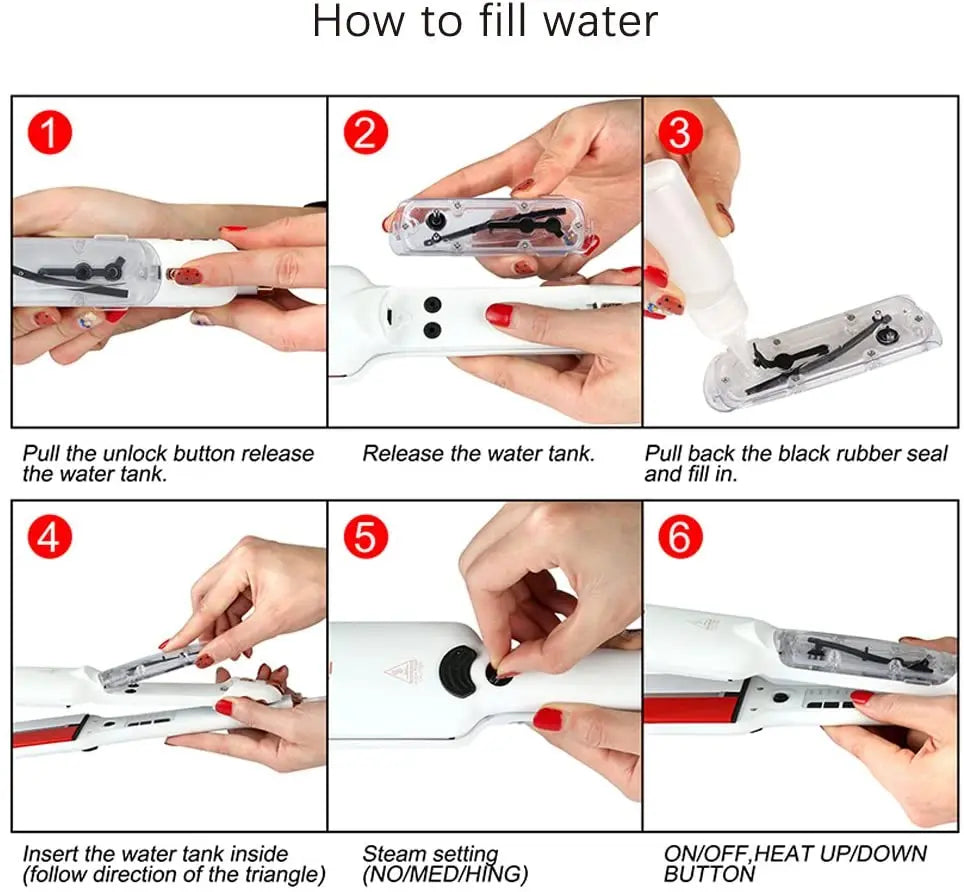 RUCHA Infrared Steam Hair Straightener 2 Inches Wide Plate Hair Salon Steampod Ironing Styler Ceramic Tourmaline Flat Iron