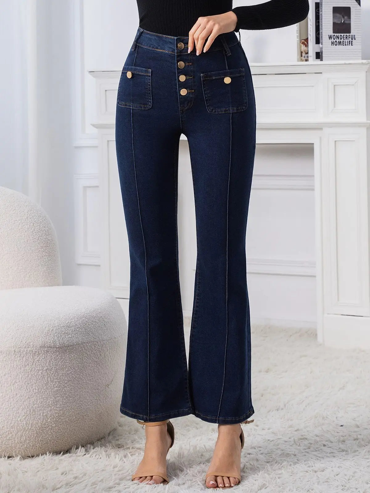 2026 Spring New Zipper Fly Anti-Wrinkle Streetwear Beaded Regular Fit High-Waist Jeans Women Full Length Polyester for Wash