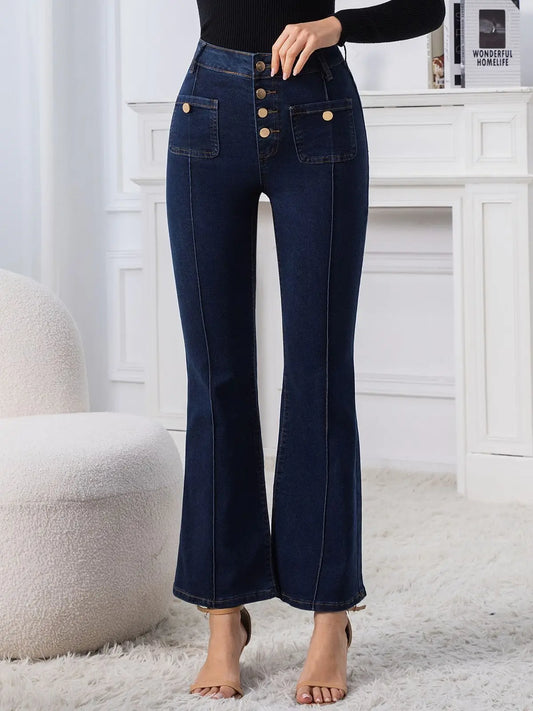 2026 Spring New Zipper Fly Anti-Wrinkle Streetwear Beaded Regular Fit High-Waist Jeans Women Full Length Polyester for Wash