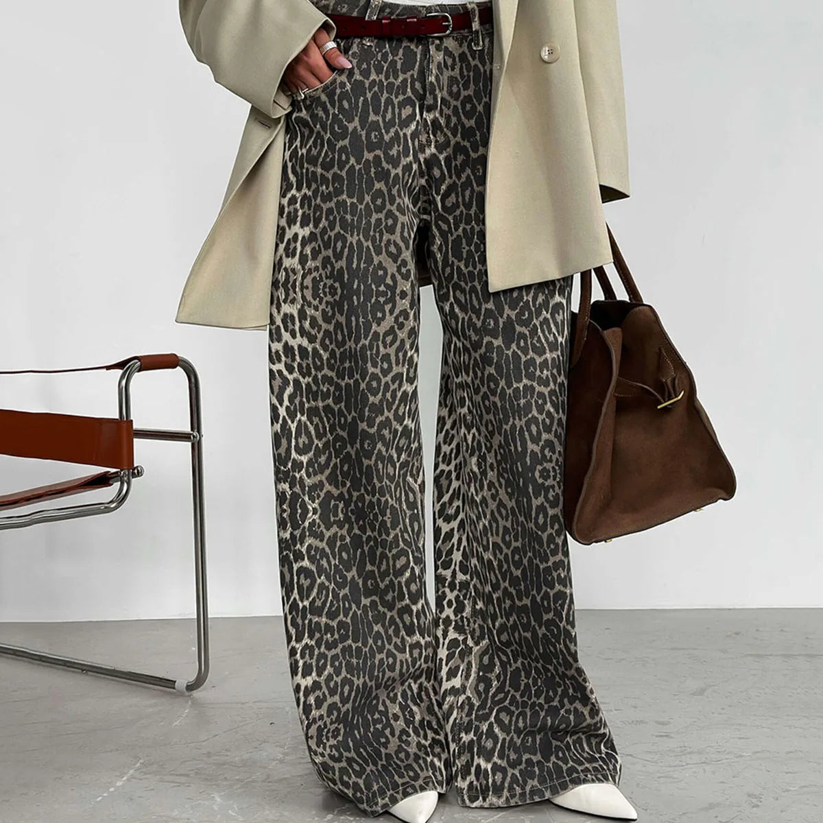Enyami Leopard Print Women's Streetwear Wide-leg Drape Baggy High Waist Loose Casual Mopping Pants