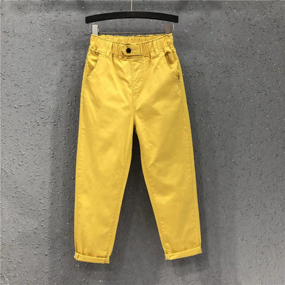 New Arrival Summer Women's Harem Pants All-matched Casual Cotton Denim Capri Pants Elastic Waist Yellow White Jeans Plus 5XL 6XL