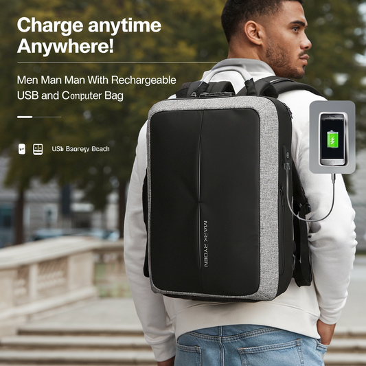 BLACK Men's backpack rechargeable usb computer bag