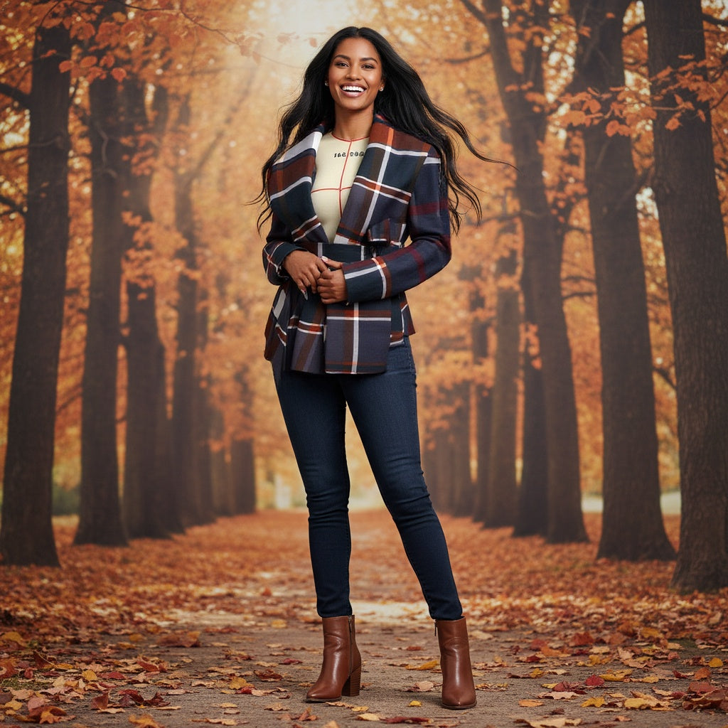 New Multi colored plaid Woolen coat autumn