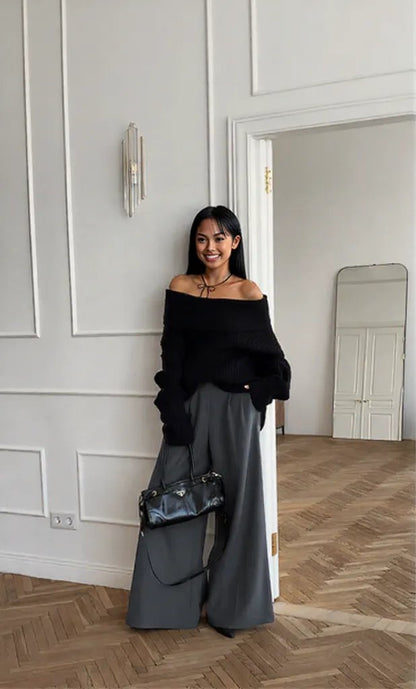 New fall style cream color High Waist trousers Pants for women