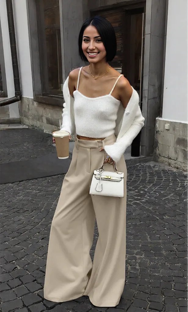 New fall style cream color High Waist trousers Pants for women