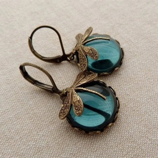 Fashion Jewelry Vintage Dragonfly Pattern Earrings Distressed Moonstone - FLIPSTYLEZLLC