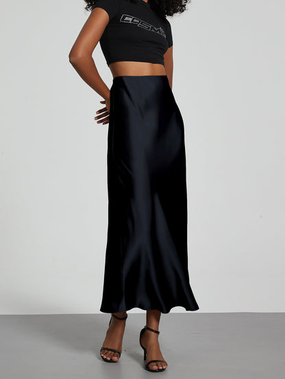 In-Stock Cross-Border Women's Clothing Wholesale European and American Style Elegant Satin Midi Skirt Slimming and Flowy