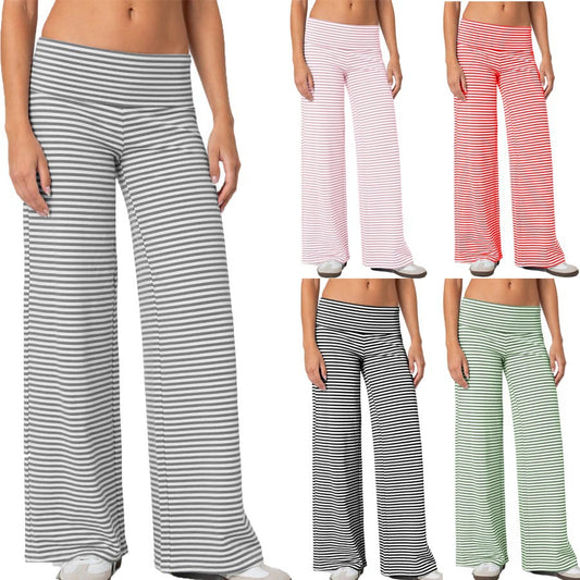 Amazon Cross-border Niche Style Folded Waist and Navel Striped Loose Pants Autumn Fashion Sports Style Dape Casual Pants