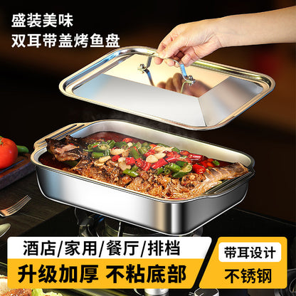 Popular Stainless Steel Grilled Fish Plate, Crayfish Plate, Rectangular Deep Plate, Barbecue Plate, Barbecue Grill, Electric Grill, Grilled Fish Plate