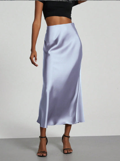 In-Stock Cross-Border Women's Clothing Wholesale European and American Style Elegant Satin Midi Skirt Slimming and Flowy