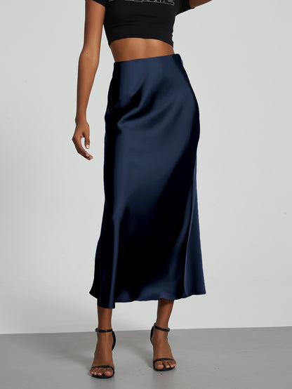 In-Stock Cross-Border Women's Clothing Wholesale European and American Style Elegant Satin Midi Skirt Slimming and Flowy