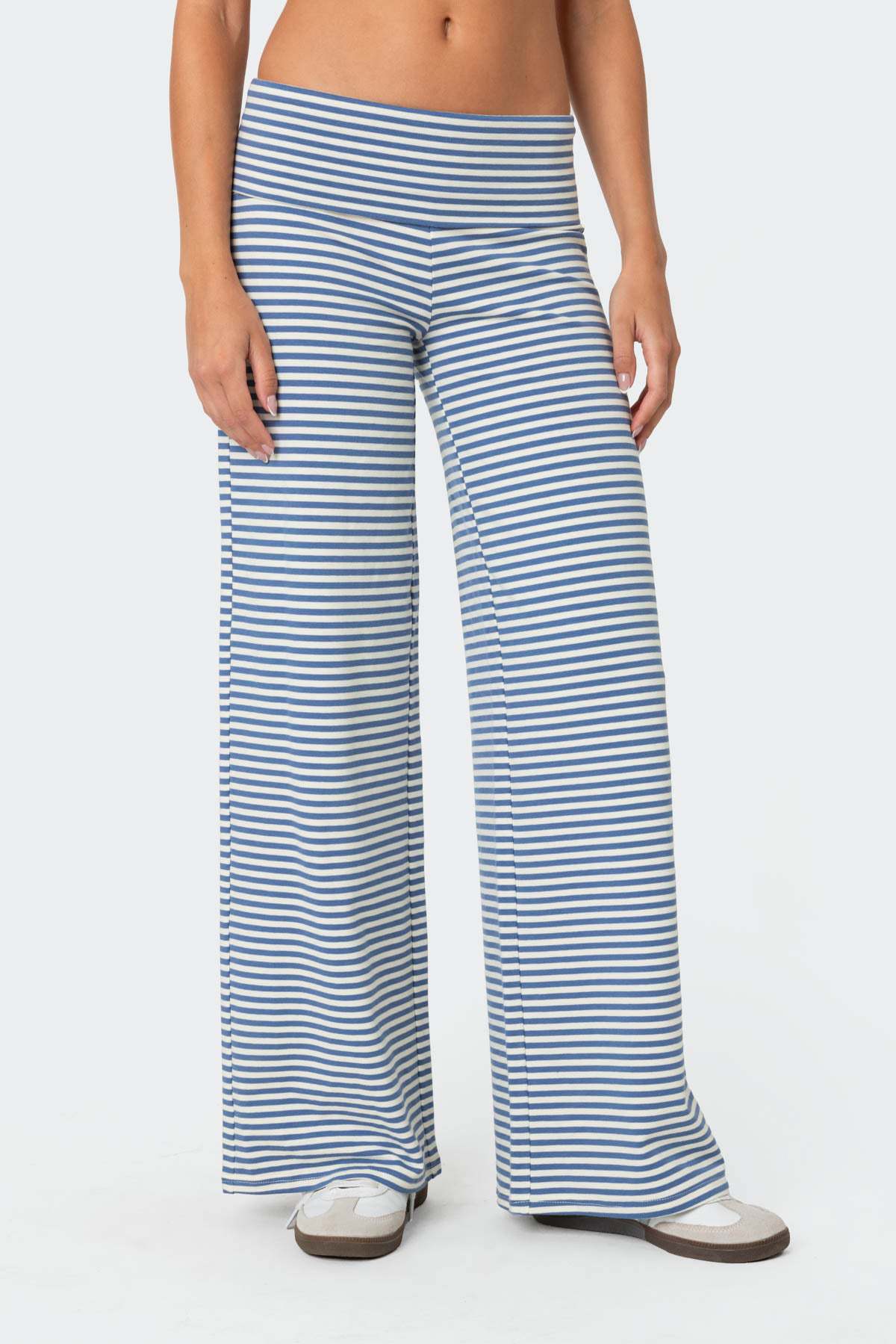 Amazon Cross-border Niche Style Folded Waist and Navel Striped Loose Pants Autumn Fashion Sports Style Dape Casual Pants