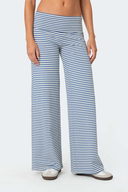 Amazon Cross-border Niche Style Folded Waist and Navel Striped Loose Pants Autumn Fashion Sports Style Dape Casual Pants