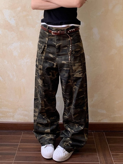 American Retro Niche Design Camouflage Jeans for Men and Women Trendy Brand Cool High Street Pants Couple Trendy Cargo Pants