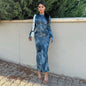 New Tie-dyed Long Sleeve Slim Fit Hot Girl Dress Women