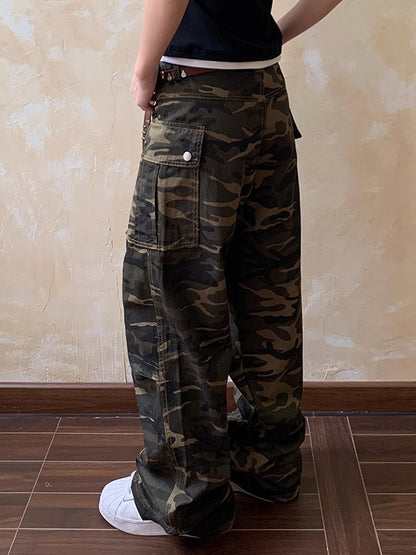 American Retro Niche Design Camouflage Jeans for Men and Women Trendy Brand Cool High Street Pants Couple Trendy Cargo Pants