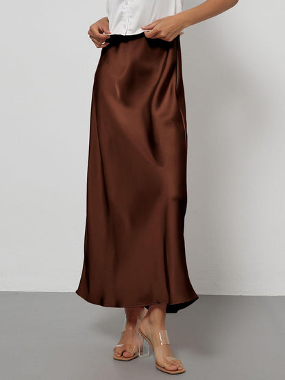 In-Stock Cross-Border Women's Clothing Wholesale European and American Style Elegant Satin Midi Skirt Slimming and Flowy
