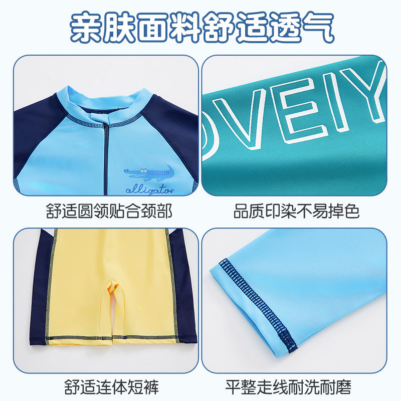 Summer New Children's Swimsuit Big Children's Long-sleeved Sunscreen Suit Boy's Swimsuit Comfortable Fit Student's Swimsuit