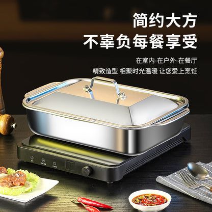 Popular Stainless Steel Grilled Fish Plate, Crayfish Plate, Rectangular Deep Plate, Barbecue Plate, Barbecue Grill, Electric Grill, Grilled Fish Plate