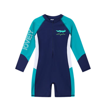 Summer New Children's Swimsuit Big Children's Long-sleeved Sunscreen Suit Boy's Swimsuit Comfortable Fit Student's Swimsuit
