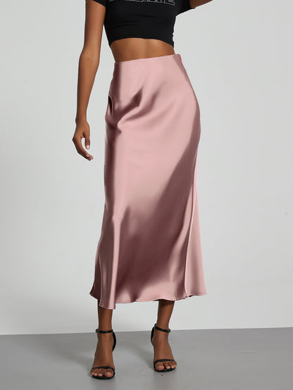 In-Stock Cross-Border Women's Clothing Wholesale European and American Style Elegant Satin Midi Skirt Slimming and Flowy