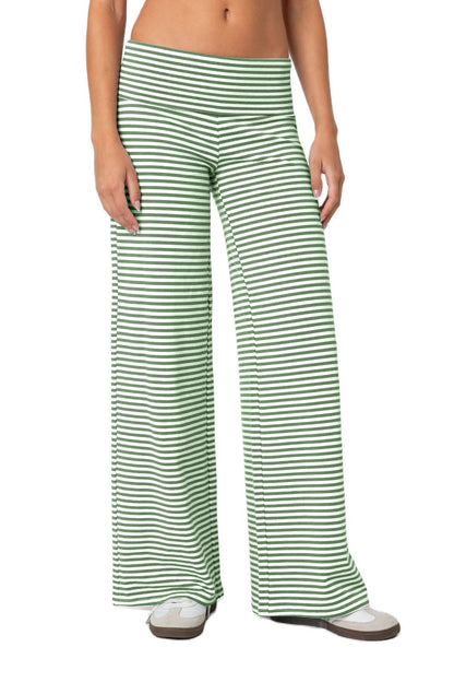 Amazon Cross-border Niche Style Folded Waist and Navel Striped Loose Pants Autumn Fashion Sports Style Dape Casual Pants