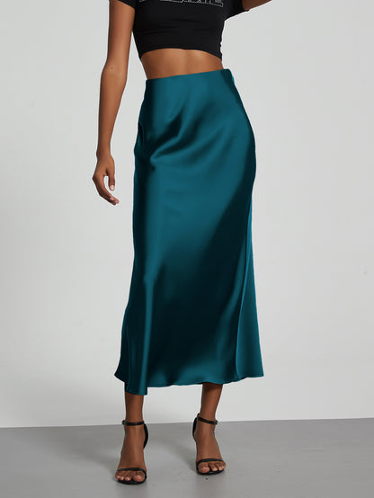 In-Stock Cross-Border Women's Clothing Wholesale European and American Style Elegant Satin Midi Skirt Slimming and Flowy