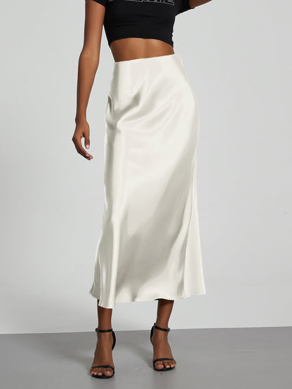 In-Stock Cross-Border Women's Clothing Wholesale European and American Style Elegant Satin Midi Skirt Slimming and Flowy