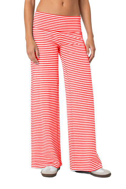 Amazon Cross-border Niche Style Folded Waist and Navel Striped Loose Pants Autumn Fashion Sports Style Dape Casual Pants