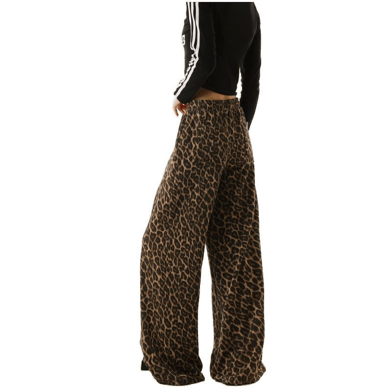 Camouflage Leopard Pants Men's and Women's Staggy Waist Lazy Wide Relaxation Slimming Wide Leg Straight All-match Casual Pants