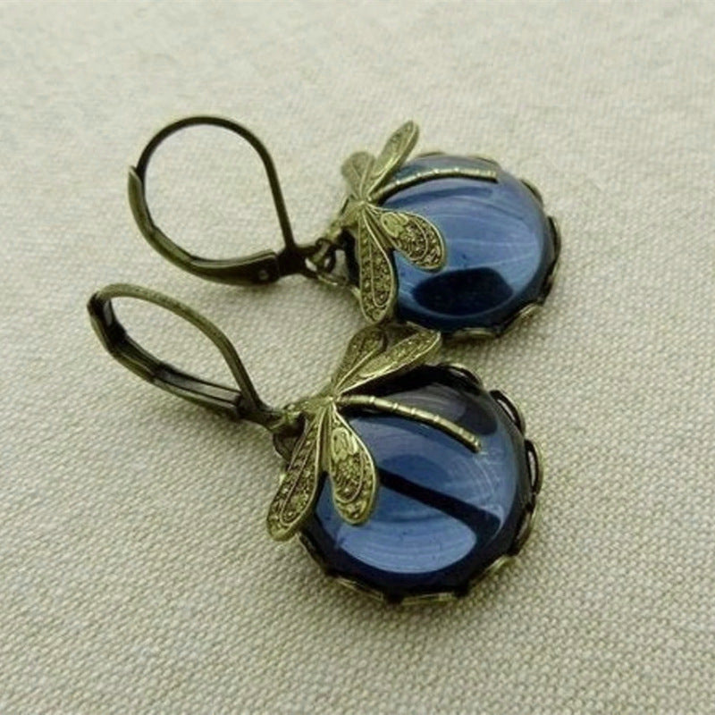 Fashion Jewelry Vintage Dragonfly Pattern Earrings Distressed Moonstone - FLIPSTYLEZLLC